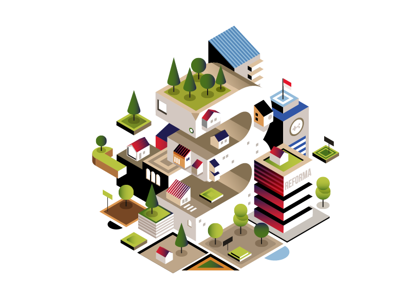 Opini O2 | Agraria building architecture youth isometric event minimal jakarta indonesia illustration newspaper editorial