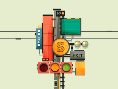 Traffic city design digital icon illustration lamp line sign tree vector