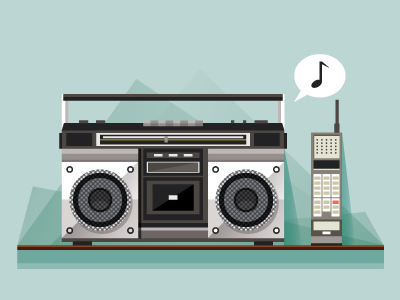 old school blue digital editorial icon illustration machine music phone radio vector vintage