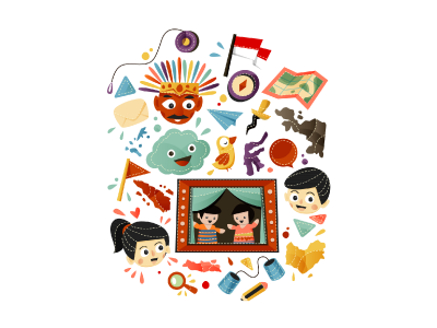 Explorer kid children color cute design digital flag icon illustration indonesia island kid map people vector