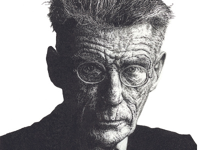 Samuel Beckett portrait black and white drawing fine art illustration ink literature pen pencil portrait writer