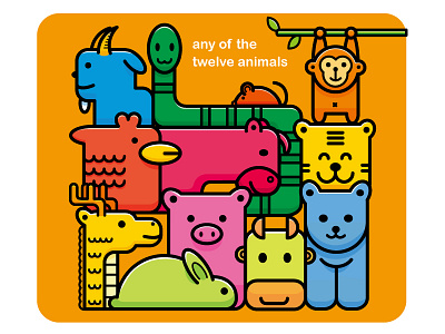 any of the twelve animals stroke illustration