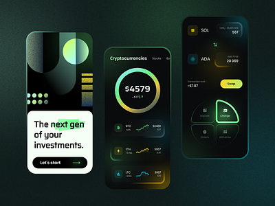 Investment App app colors concept crypto cryptocurrency design financial app fintech gradient invest investment app investments minimal mobile app mobile ui stock market trade trading ui ux