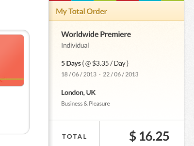 My Total Order weekend inc package plan option cart total price