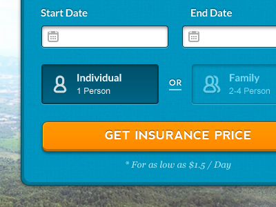 Get Insurance Price button date form option plan weekend inc