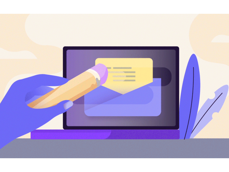 5 Mistakes you should avoid when writing an email after affects animated animated illustration animation design digitalillustration editorialillustration email eraser gif illustration illustrator kortext laptop mailing mistake purple ui ui ux design vector