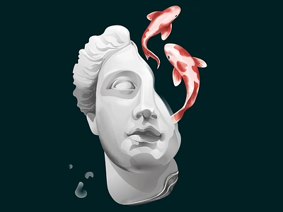 Bust with Koi Fish carp coy carp digitalillustration fish greek god greek mythology illustration illustrator koi koi fish mythological statue surreal art surrealism surrealistic vector