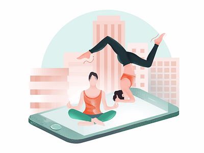 Yoga & Phone Mat digital art editorial illustration healthy living lifestyle plates vector well being wellbeing yoga yoga illustration yoga mat yoga pose
