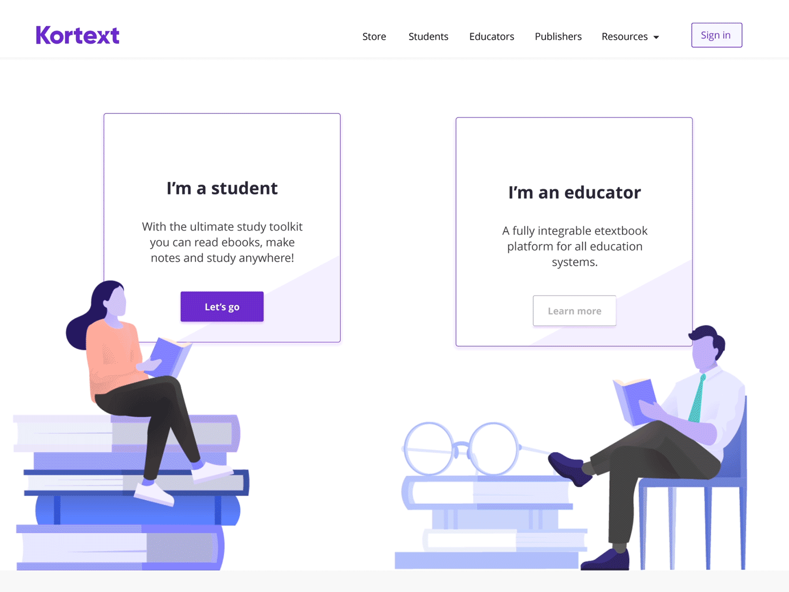 Split landing page design for Kortext website