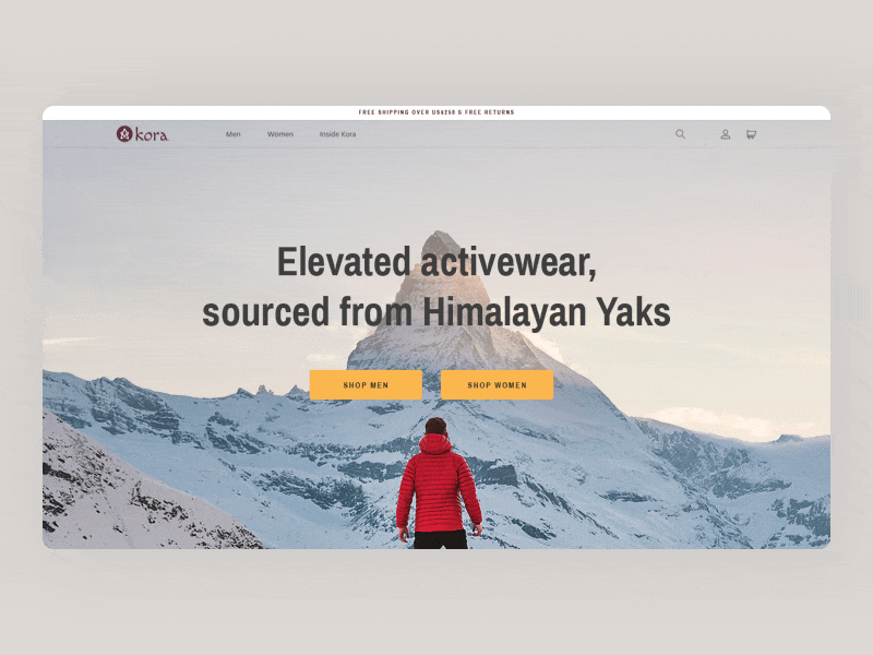 Kora | Home page clothing brand ui web sportwear animation