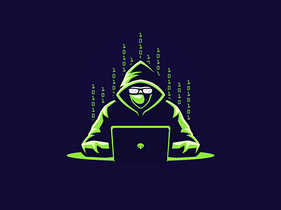 Hacker Mascot Logo coder design glass green hacker hackerlogo hoodie illustration purple sports logo vector