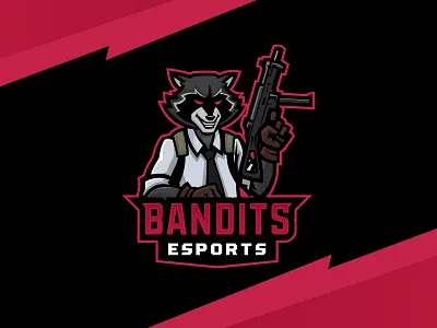 Racoon Bandits animal cartoon esports gun illustration logo mascot racoon sports logo vector