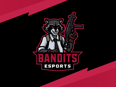 Racoon Bandits animal cartoon esports gun illustration logo mascot racoon sports logo vector