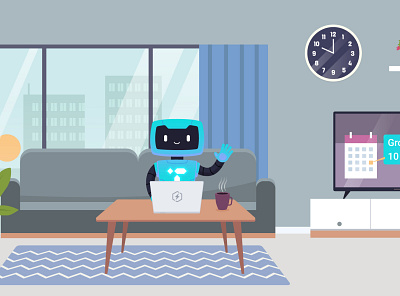 Blue Robot Mascot cartoon cofee illustration mascot morning vector