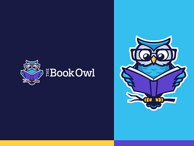 Book Owl Mascot Logo bird blue book branding cartoon design glass illustration logo mascot owl purple spectacle vector