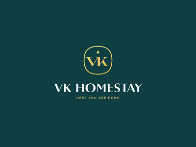 VK Homestay Logo branding design gold graphic design green homestay hospitality khawzawl dinthar logo luxury rental room vector vk