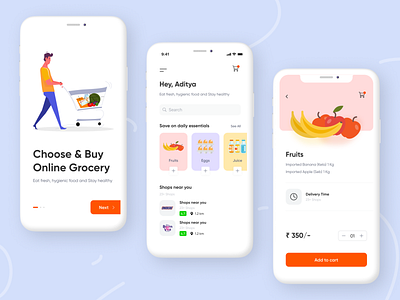 Online Grocery Shopping app design grocery grocery online illustration interface ui ui deisgn uiux ux ux design