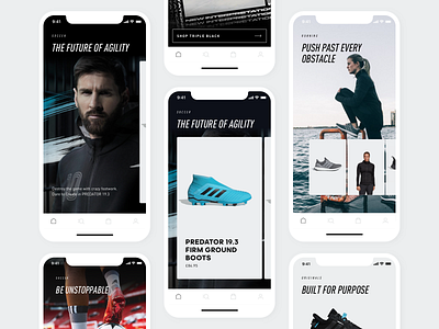 Playing with Adidas App Feed adidas art direction branding clean ui concept design dark mode exploration interaction design mobile product design ui ux