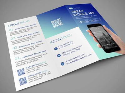 Mobile App tri-fold brochure flyer postcard print template tri fold tri fold brochure tri fold template