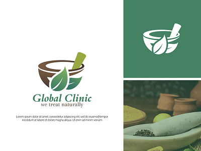 Global Clinic -logo design ayurvedic logo global logo green logo leave logo logo concept 2019 logo design 2019 medical logo natural logo