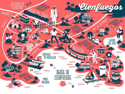 Map of the city of Cienfuegos, Cuba bennymore caribe cienfuegos city cuba illustration map mermaid pearl