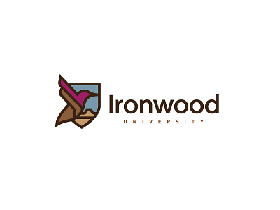 Ironwood University branding college logo desert design education hummingbird illustration illustrator learning logo shield southwest university logo vector