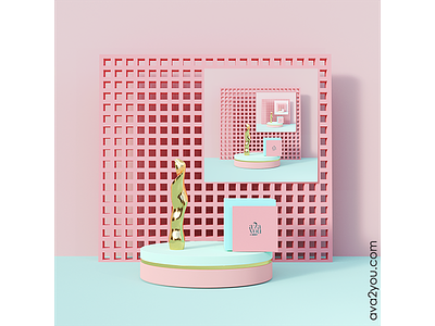 Recursive geometric landscape 3d contemporary art poster rendering