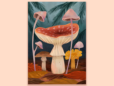 Mushrooms autumn details digital illustration forest illustraion mushroom texture textures