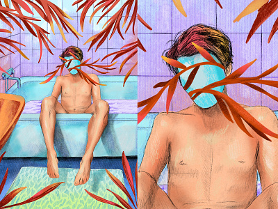 Bathing bathing bathroom boy color drawing illustration procreate texture