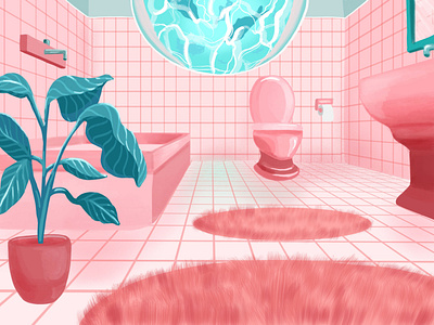 Bathroom - environment concept bathroom color concept concept art environment game game concept illustration pastel pastel color pink tiles