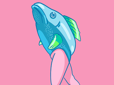 Merman's morning run 80s cartoon digital fish humor illustration mermaid pastel photoshop pink poster