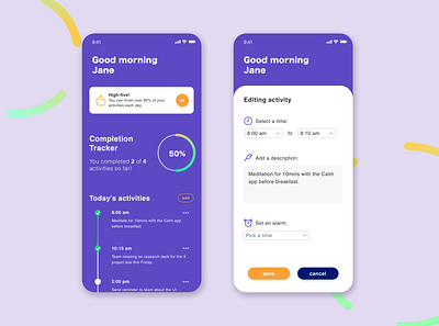 Bi-Weekly UI Challenge 03 - Daily Activities 100 days of ui challenge activity tracker app design daily activities ui design weekly challenge xd ui challenge