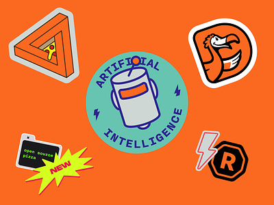 Dodo Pizza Stickers ai artificialintelligence box collection dodo illustration lightning new orange pack pizza registered robot stickers