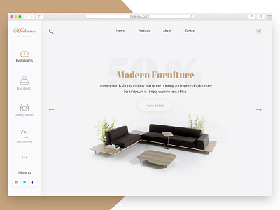 Moderna - Minimal Furniture Ecommerce cart ecommerce flat modern onepage product search simple ui ux web