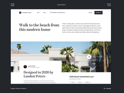 Modern Home Property Page address architecture course desktop grid header hero home house landing page layout map minimal modern design photography property page real estate tour typography web design