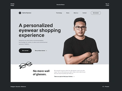 Optical Eyewear - Hero Exploration branding clean concept design desktop ecommerce eyewear fashion glasses homepage landing page layout minimal modern design online store optics photography sunglasses typography uiux web design