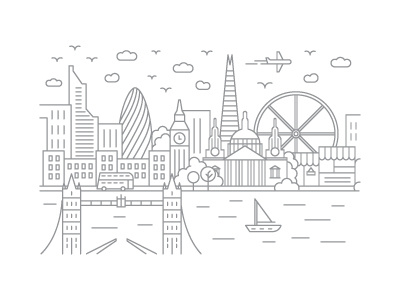 London, England - Client City Series Illustration big ben bus client city series england ferris wheel illustration london