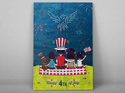 MD Newsletter Illustration 2014 July 4th of july dog eagle family fireworks illustration newsletter picnic