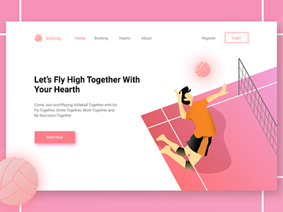 Let's Fly Landing Page ball clean clean ui debut debutshot design fly flying illustration landing pink volley volleyball web