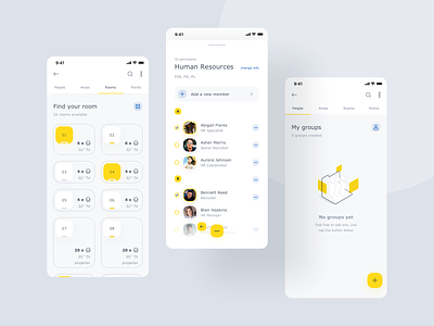 World of Working App II clean empty state groups illustration ios mobile app product design ui user list ux visual yellow