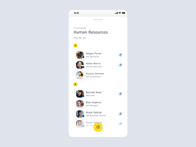 World of Working App - Edit Group after effects animation application cards case study clean groups illustration ios mobile ui product design ui user list ux yellow