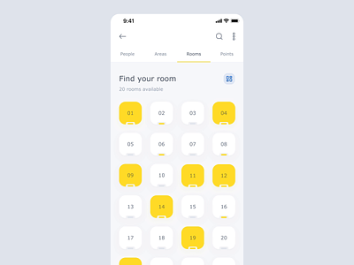 World of Working - Meeting Rooms after effects animation application case study clean ios mobile ui product design rooms schedule switch view ui ux visual yellow