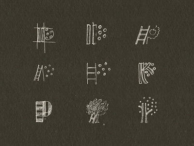Icon Ideation Roughs branding design thinking fruit graphic design hand drawn hand lettered hand lettered font icon ideation ipad pro logo monogram noise p paper pencil process procreate texture tree