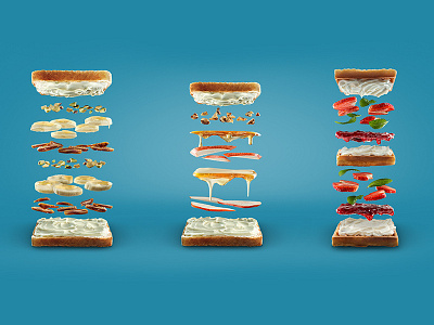 La vache qui rit cheese sandwiches campaign digital art food multiple image composition postproduction retouching sandwich