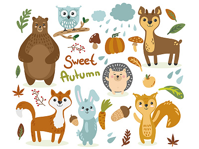 Autumn Animals animals autumn bear characters deer for kids fox hedgehog leaves rabbit squirrel