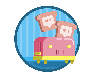 Fresh and hot Like blue bread color colors design flat illustration illustrator in browser instagram kitchen like like button logo online pink social network toast toaster yellow