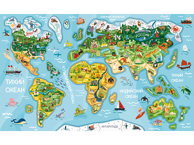 Big World Map Puzzle africa america animals capitals colors countries europa game illustration kids map places puzzle showplace sight toy travel typography vector world