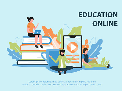 Online Education books character design design education education app illustration lorem ipsum online online app smartphone system ui webinar
