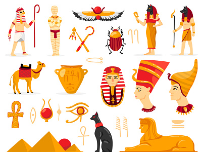 Egypt Illustrations ankh anubis bast camel egypt eye of horus illustration mummy nefertiti pantheon pharaoh pyramid ra sarcophagus scarab set sphinx tutankhamen udjat was sceptre