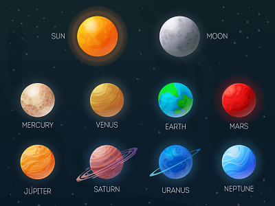 Planets in vector ball bulk colors design earth illustration jupiter mars mercury moon neptune planet saturn solar system space sun universe uranus venus volume